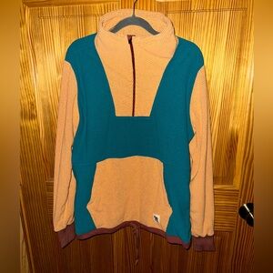 Outdoor Research Trail Mix 1/4-Zip Pullover - Size Med, Deep Lake/ Orange Fizz